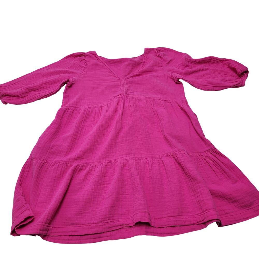 Gap hot pink cotton gauze mini dress tiered long sleeve boho swing XL